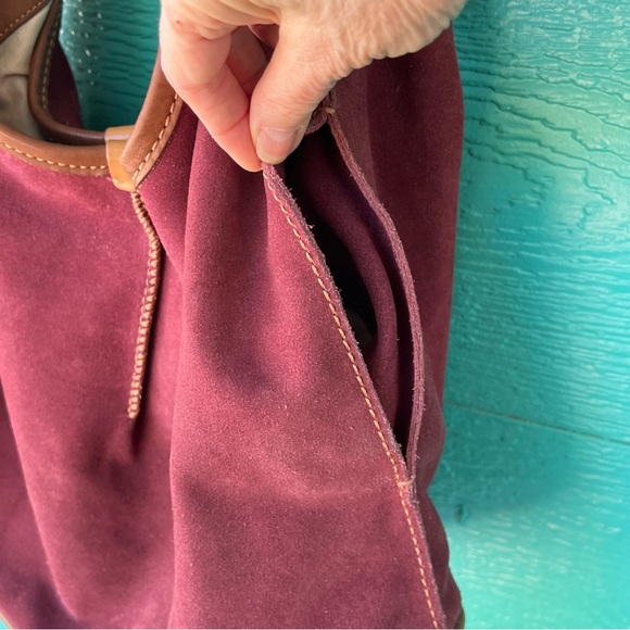 Ugg Medium Large Suede Leather Single Strap Shoulder Bag Cranberry Slouchy Hobo - Picture 8 of 10